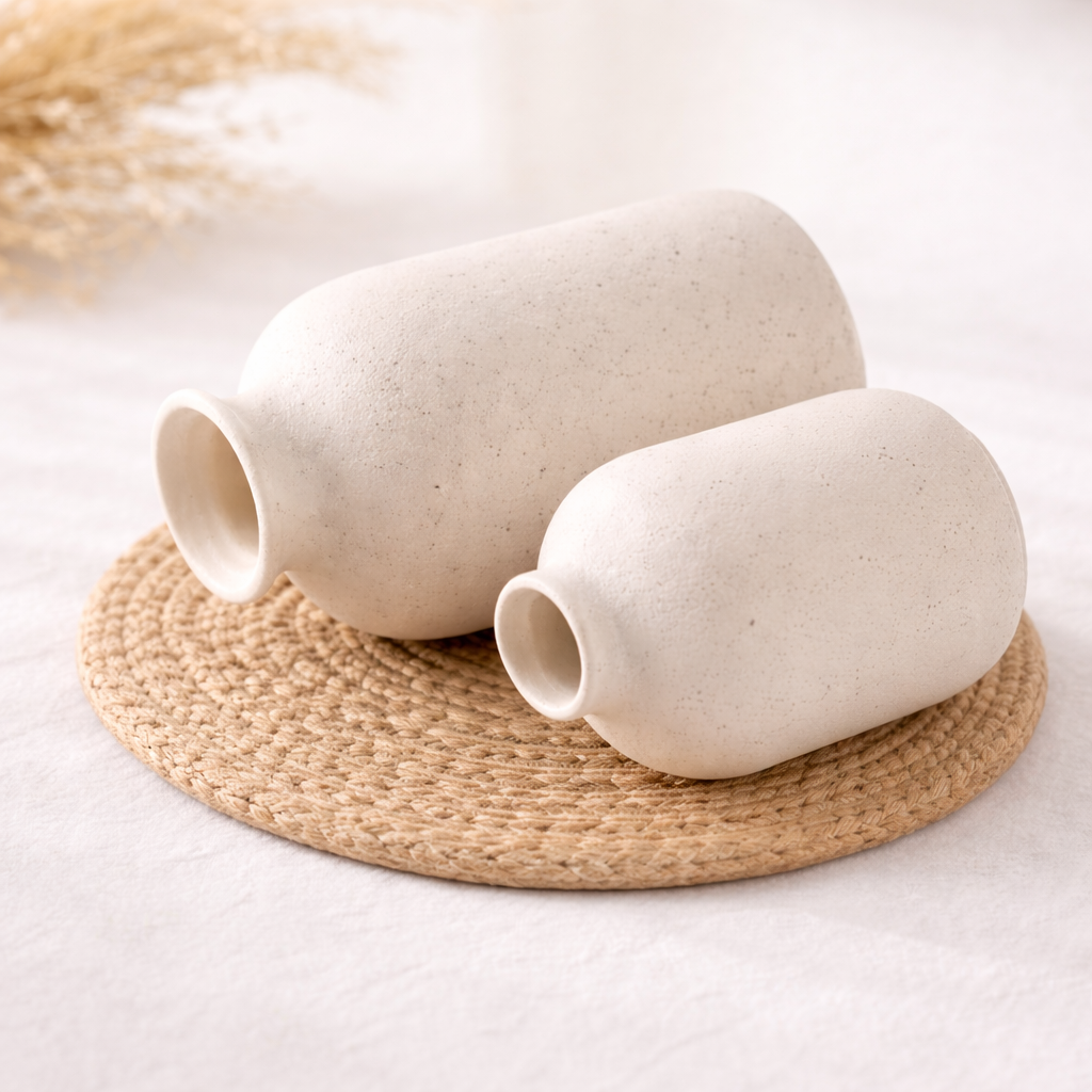 Quiet Beige Ceramic Vessels – A Sculptural Trio