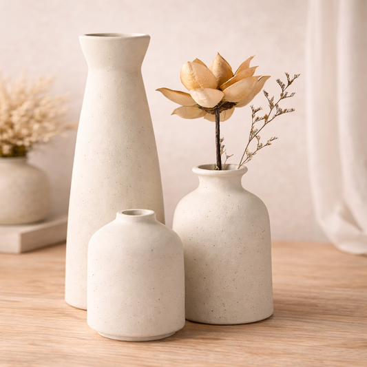 Quiet Beige Ceramic Vessels – A Sculptural Trio